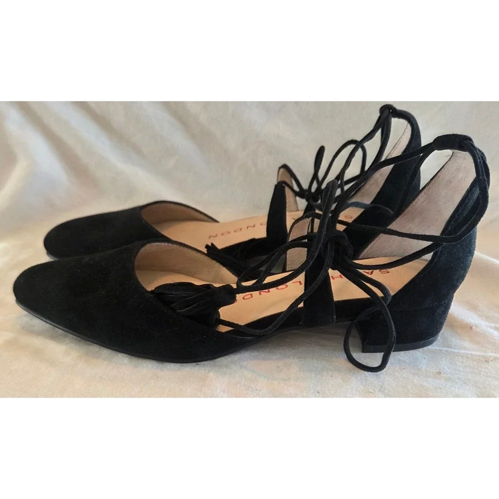 Sacha London Black Suede Lace Up Tassel Ballet Flats Size 6.5